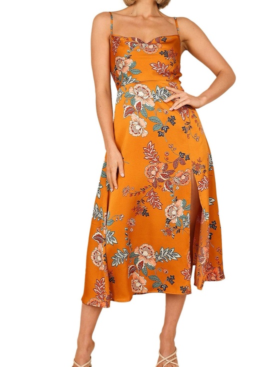 Petal & Pup Dresses & Skirts - Petal and Pup Alejandra Cowl Neck Midi Orange Floral Dress. US size 8